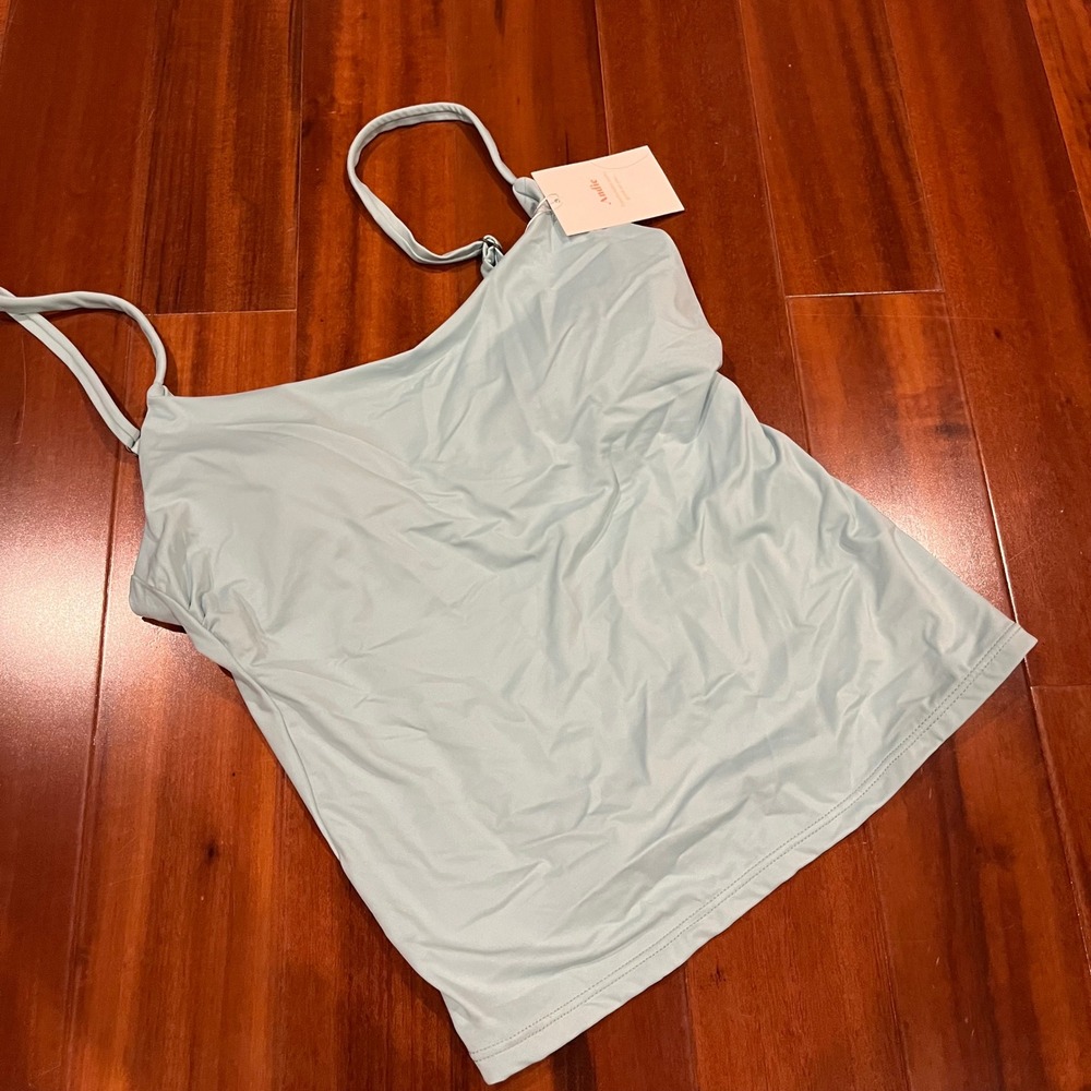 Andie Tankini Top Swim Longline Tank Cablu Light Blue New Size Extra Small XS